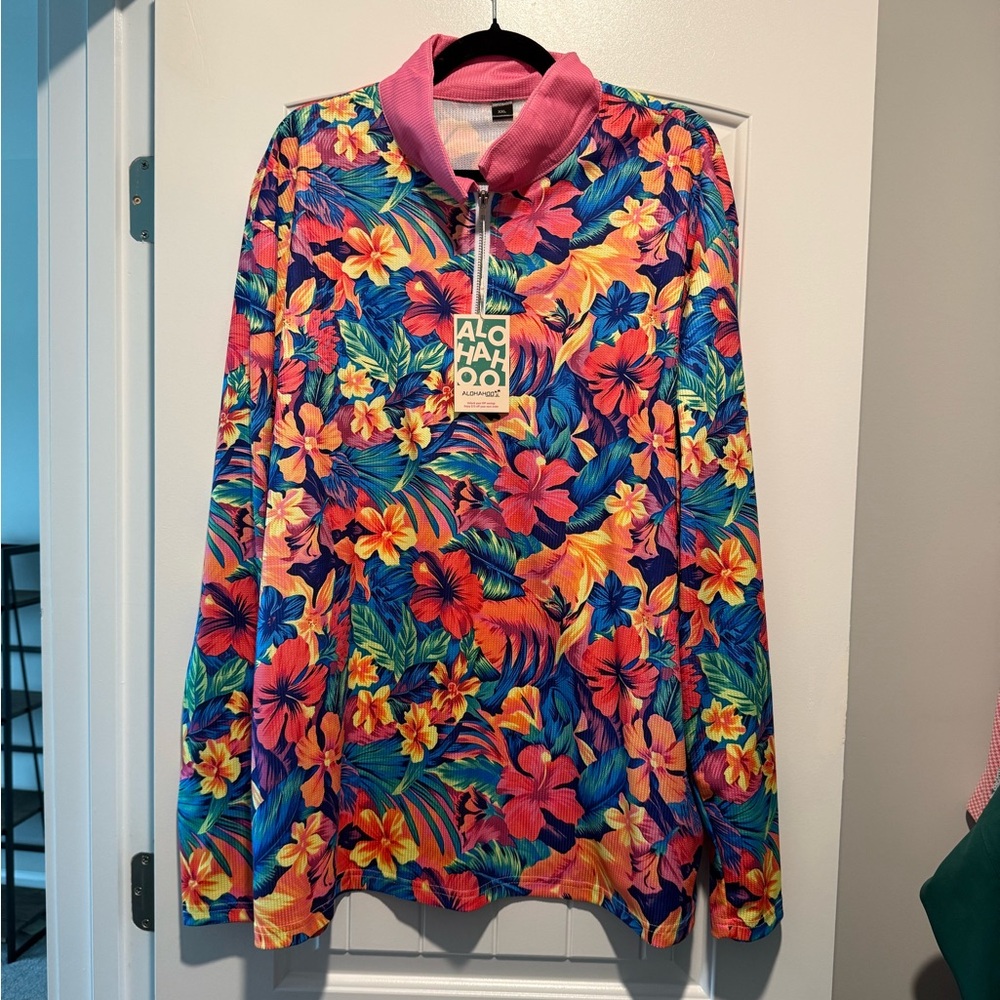 Vibrant Tropical Floral Half-zip Pullover